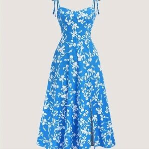 Brand New Floral Blue Midi Dress Available In Sizes Medium and Large